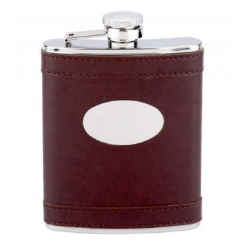 6oz Brown Leather Stainless Steel Hip Flask Perfume Sample