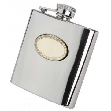 6oz English Pewter Hip Flask with Gold Badge Perfume Sample