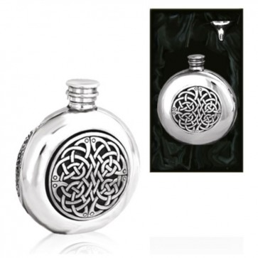 Celtic Round Piper Pewter Hip Flask Perfume Sample