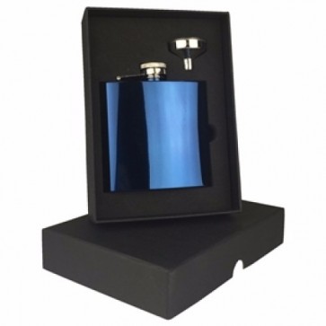 Engraved Hip Flask Captive Lid 6oz Blue stainless steel Perfume Sample