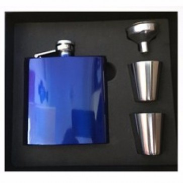 Engraved Hip Flask Drinking Set 6oz Blue stainless steel Perfume Sample