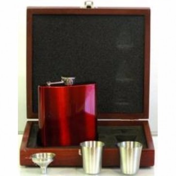 Engraved Hip Flask Set Captive Lid 6oz Red stainless steel Perfume Sample