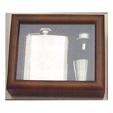 Engraved Stainless Steel Hip Flask Captive Lid 6oz Wooden Gift Box & Cups Perfume Sample