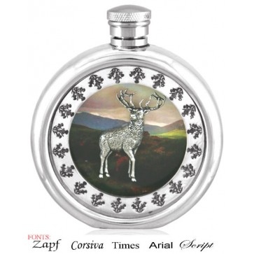 Personalised 6oz Piper Pewter Highland Stag Picture Hip Flask Perfume Sample