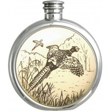 Personalised 6oz Piper Pewter Pheasant Picture Hip Flask Perfume Sample