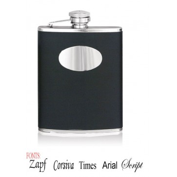 Personalised 6oz Stainless Steel Black Leather Hip Flask Perfume Sample