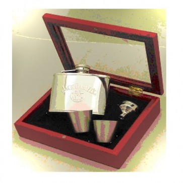 Personalised Jack Daniels Hip Flask & Wood Gift Box Set Perfume Sample