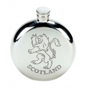Personalised  Scotland Lion 4oz Pewter Round Hip Flask Perfume Sample