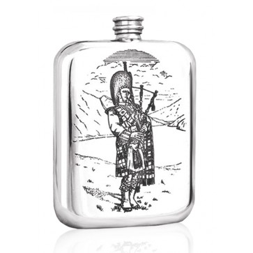 Personalised Scotland Scottish Piper 6oz Pewter Hip Flask Perfume Sample