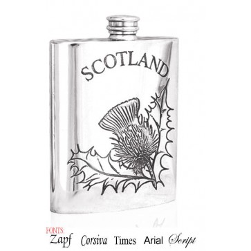Personalised Scotland Thistle 6oz Pewter Hip Flask Perfume Sample