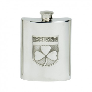 Personalised Shamrock Design 6oz English Pewter Hip Flask Perfume Sample