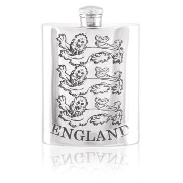 Personalised Three Lions England 6oz English Pewter Hip Flask SF570 Perfume Sample