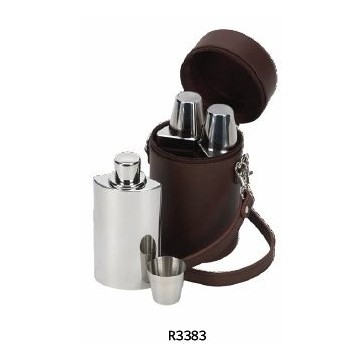 Personalised Triple Hip Flask Set And Leather Case Perfume Sample
