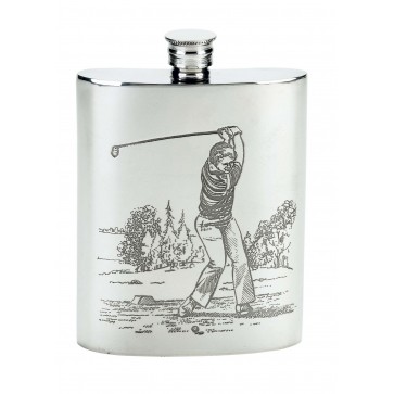 Pewter Hip Flask 6oz Golfer Perfume Sample